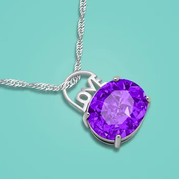 

Girl in Sterling Silver Necklace Purple Zircon Pendant inlaid Fashion Design Solid Silver Clavicle Necklace Birthday present