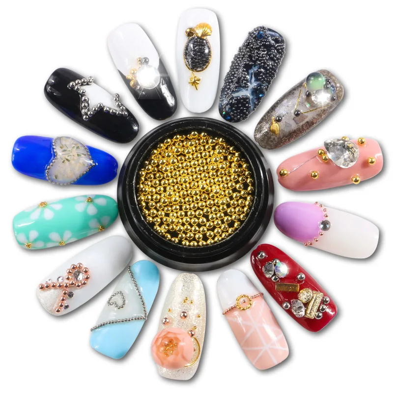 

NEWBY 5g/box 2.0/1.5/1.0/0.8mm Mini Stainless Nail Art Accessories Beads Black Silver Rose Gold Caviar DIY Nail Decoration Stud