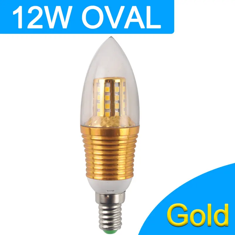 GreenEye 10 шт. светодиодный светильник E14 220 в 7 Вт 9 Вт 12 Вт золотисто-серебристый алюминиевый светильник-Свеча для хрустальной люстры Lampara Ampoule - Emitting Color: Golden 12w Oval