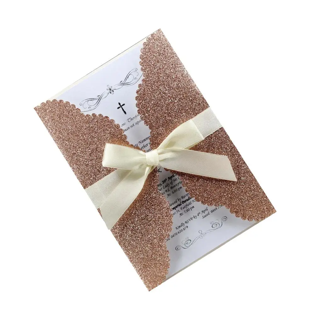  10PCS Simple Greeting Card Glitter Powder Silver Holiday Invitation Letter For Wedding - 33015549041