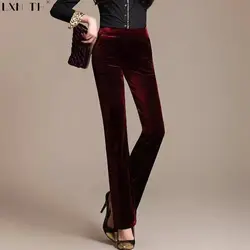 2019 Весна Для женщин s велюровые брюки больших размеров Для женщин одноцветное для женщин, с эластичным поясом бархатные брюки Bodycon женской