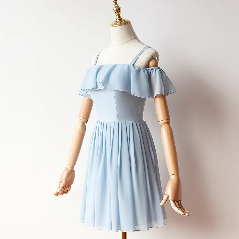 Женское платье для свадебной вечеринки подружки невесты синего цвета шифоновое