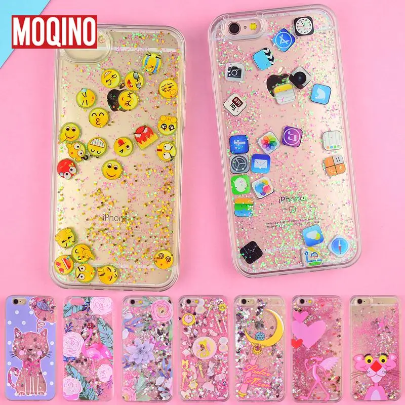 

MOQINO For iPhone Xs Max Xs XR 8 8Plus 7 7plus 6s plus Case Emoticon Emoji APP icon Diamond Light Liquid Glitter QuickSand Cover