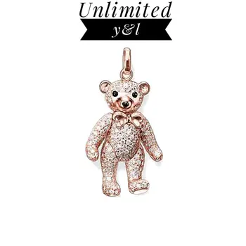 

Rose Gold Movable Arms Legs Cute Teddy Bear Pendants with Knot for Necklace Women White CZ Silver Fashion Jewelry Accessories