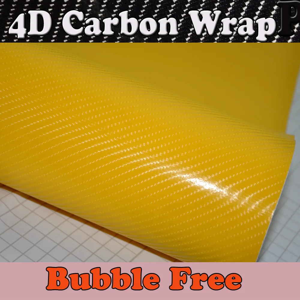 Glossy Yellow 4D Carbon Fiber Vinyl Wrap With Air release Gloss 4D Blue Carbon Film Car Wrap