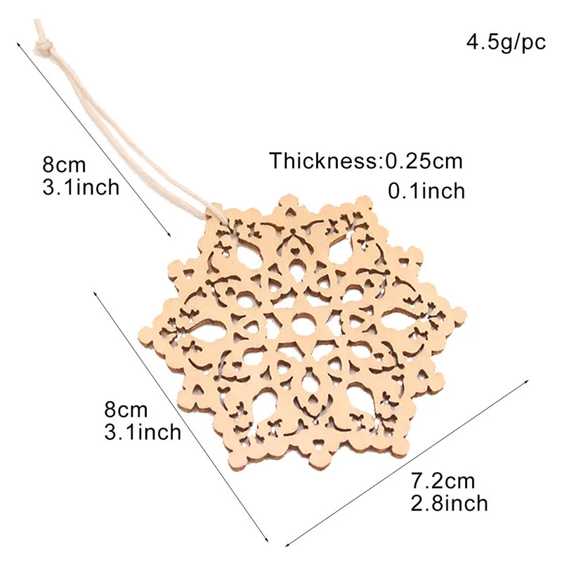 30 pcs laser cut ornaments wood holiday christmas tree ornament home decor wooden snowflake decorations (2)