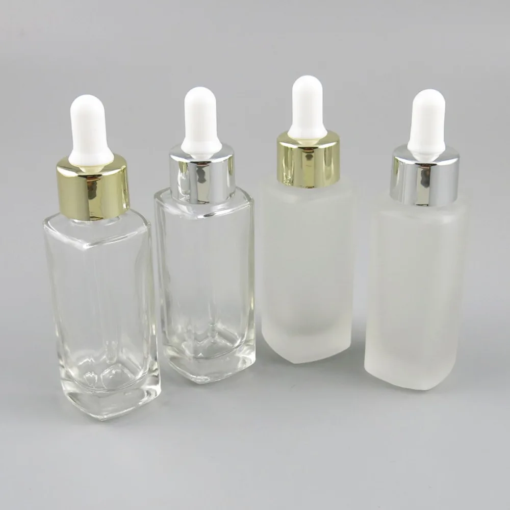 10 x 30ml Square Portable Plastic Dropper Frosted White Clear Glass
