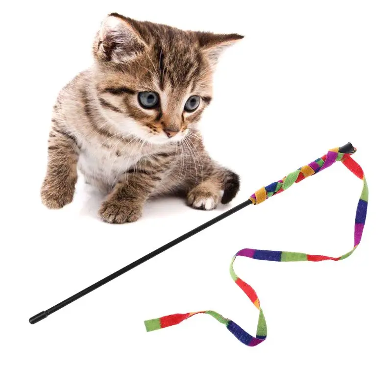 

Rainbow Strap Pet Cat Teaser Scratcher Toy Funny Interactive Stick Toys