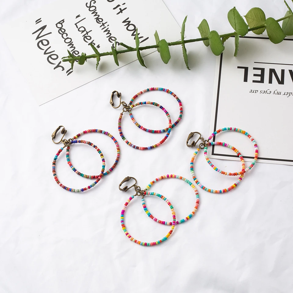 Rainbow Colors Beads Round Dangle Drop Earrings for Women Female 2018 Wedding Anniversary Party Earrings Jewelry Accessories