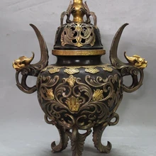 Xd 002513 1" Клеймо Китайский Фиолетовый Бронзовый 24 К Золота Чистого Серебра Дракон Курильница Курильница