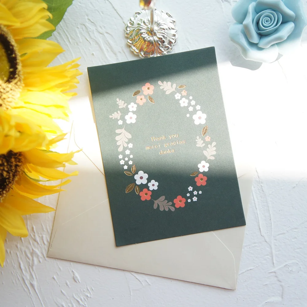 12 set gold theme Garland thank you Card leave message cards greeting card Christmas Party Invitation with envelope | Дом и сад