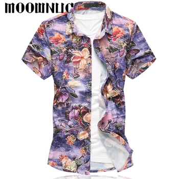 

Business Casual Shirts Flowers Short Sleeve Fashion MWC Chinese Style MOOWNUC Summer Men Large Size Elastic Thin 7XL 6XL
