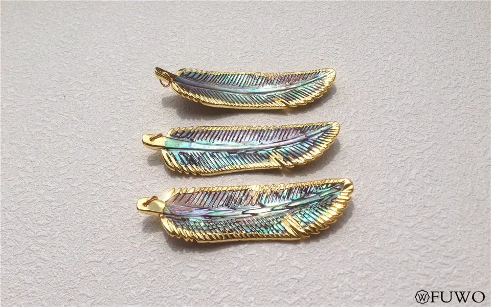 Carved Abalone shell Feather Pendant 8