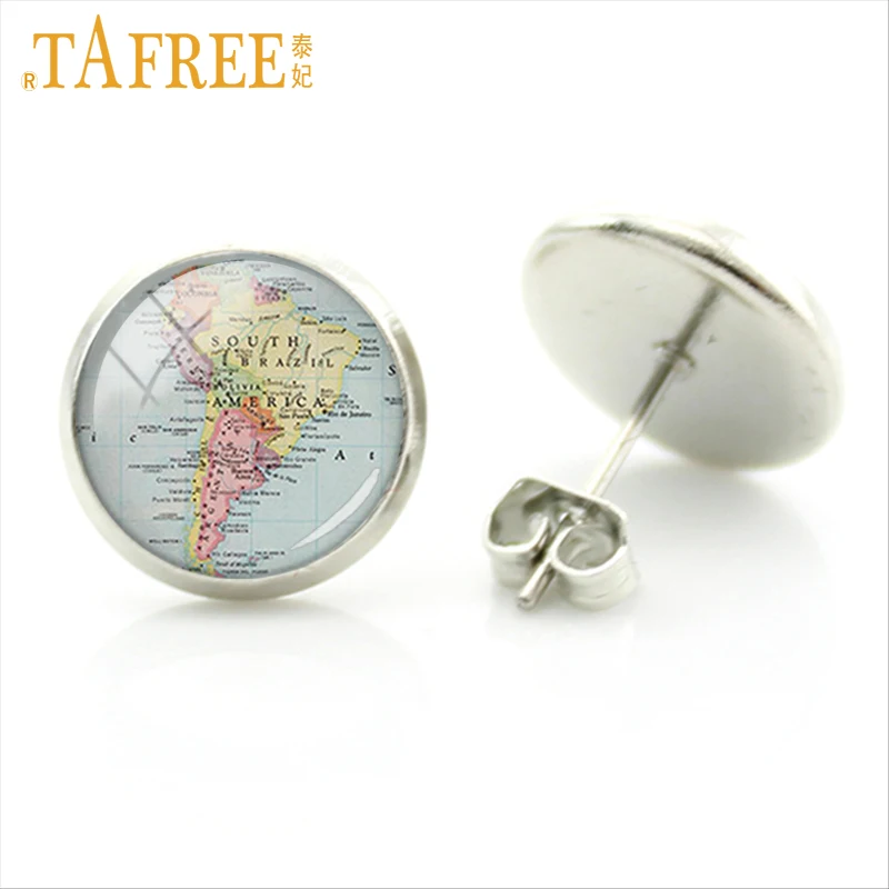 Серьги-гвоздики TAFREE с картой Южной Америки Классические Дорожные атласы