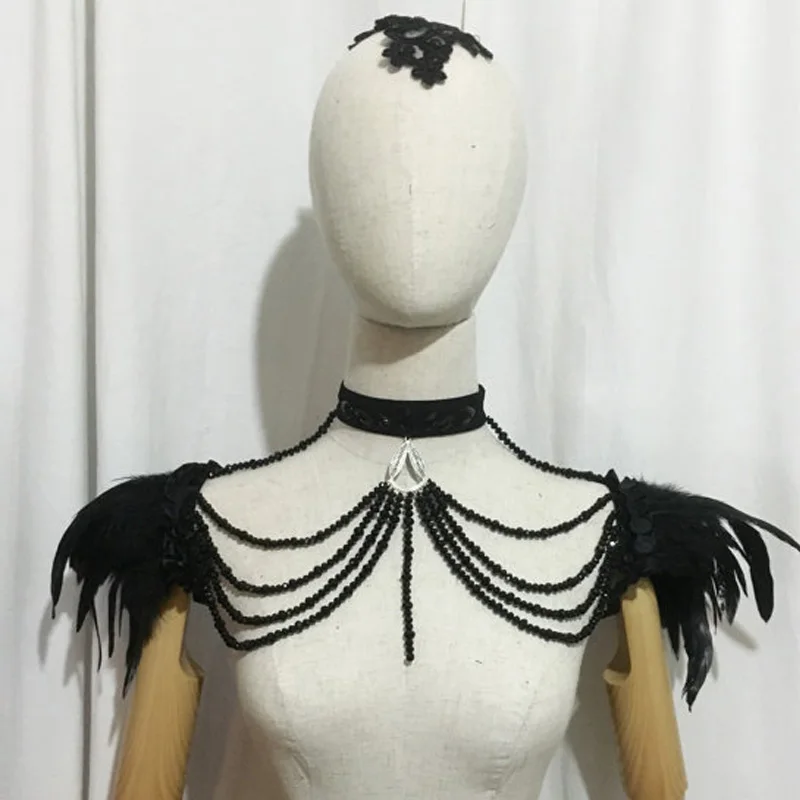 Костюмы Annzley Burlesque черные перышки ручной работы с длинной подвеской из
