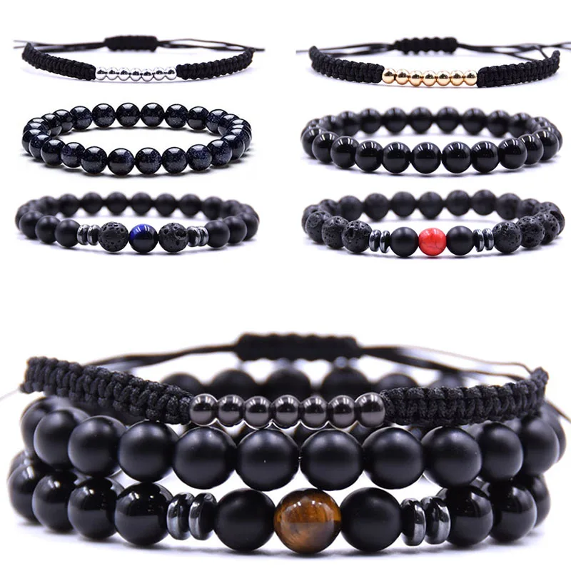 

2PCS/Set Couple His Hers Lover Bracelets Sets Women Men's Distance Black White Beads CZ Crown King Charm Braiding Bracelet Sets