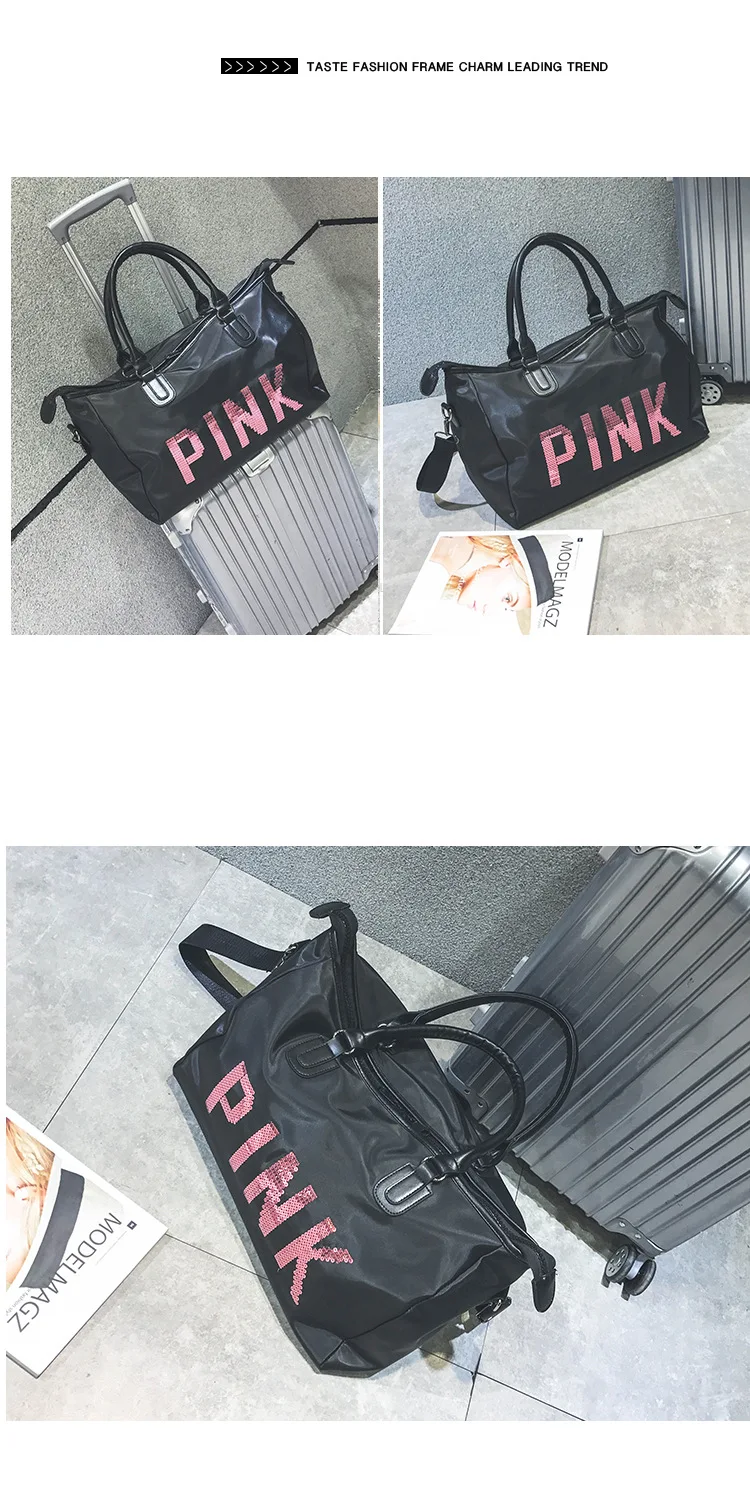 Спортивная сумка с розовыми буквами и блестками для тренажерного зала и фитнеса, сумка через плечо, женская сумка-тоут, сумка для путешествий, спортивная сумка, новинка