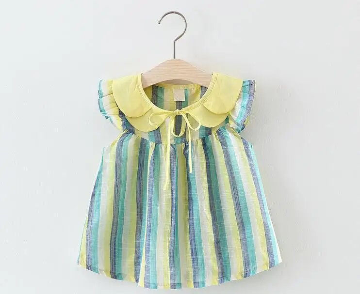 

Fashion cotton college wind vertical stripes Peter pan Collar 0-3 year old girl dress