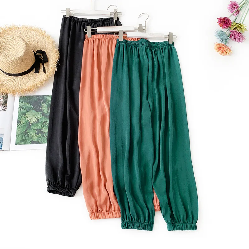 

AcFirst Summer Women Fashion Green Blue Long Slim Pants Harem Pants High Waist Ankle Length Female Pleated Pants Sweatpants