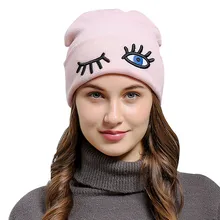 Обувь для девочек простой и милый Зима Личность озорной забавные средства ухода век вышитые высокое качество вязаные шерстяные шапки