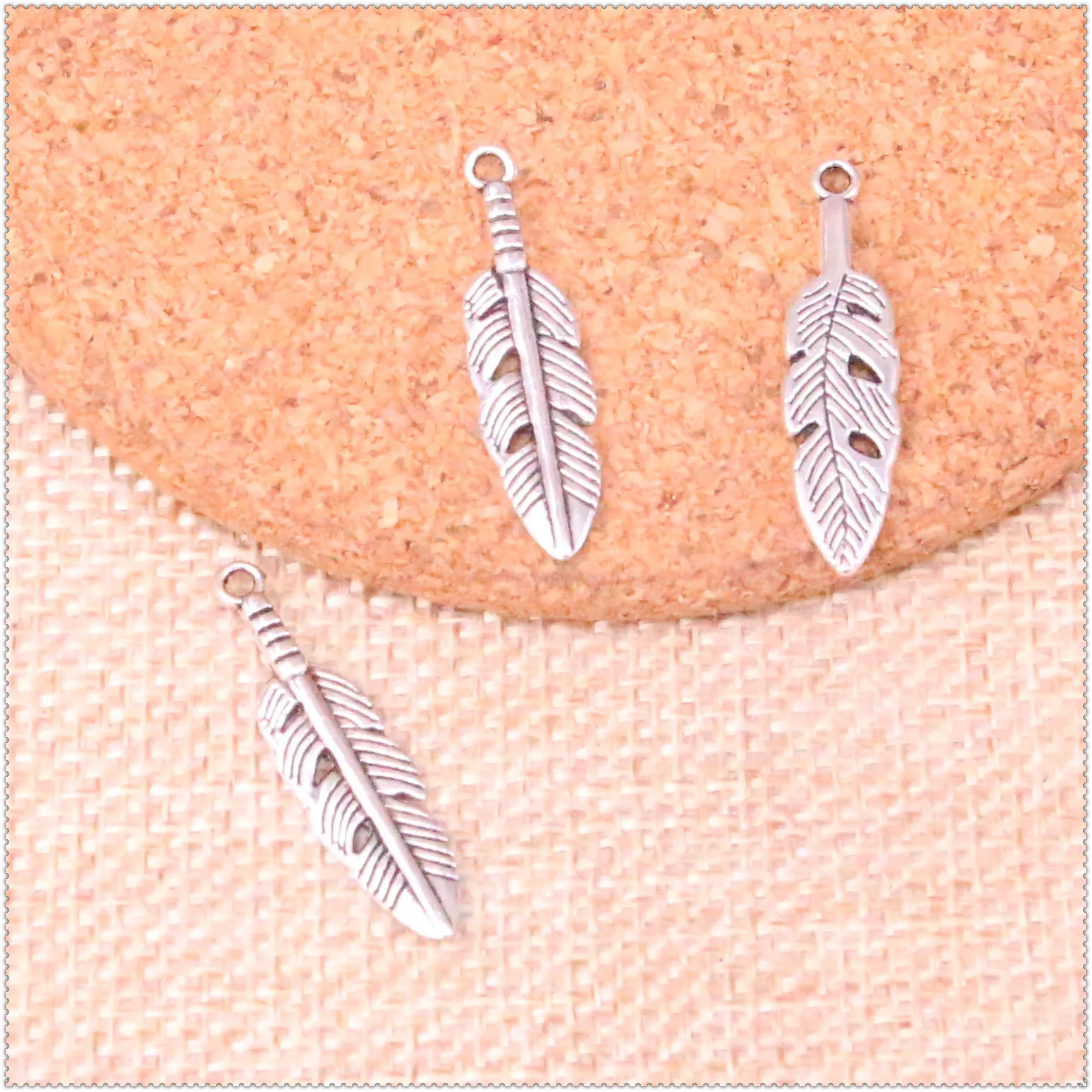 20pcs double sided feather Charms Antique Silver Feather Charms Jewelry