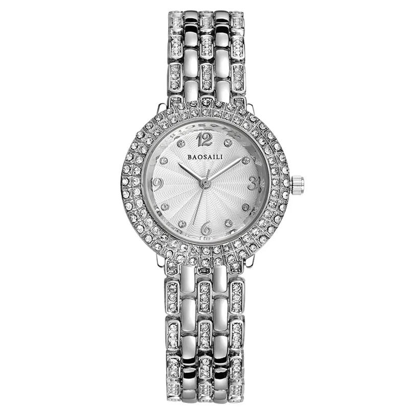 Роскошные серебряные часы Для женщин Леди Кристалл часы браслет Diamond Dial Нержавеющая сталь наручные часы кварцевые часы Для женщин Montre Femme