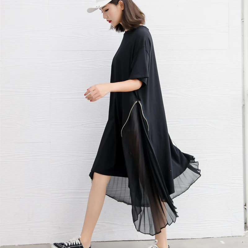 New fashion style Loose Spliced Pleated Chiffon Irregular Dress Fashion Nova Clothing