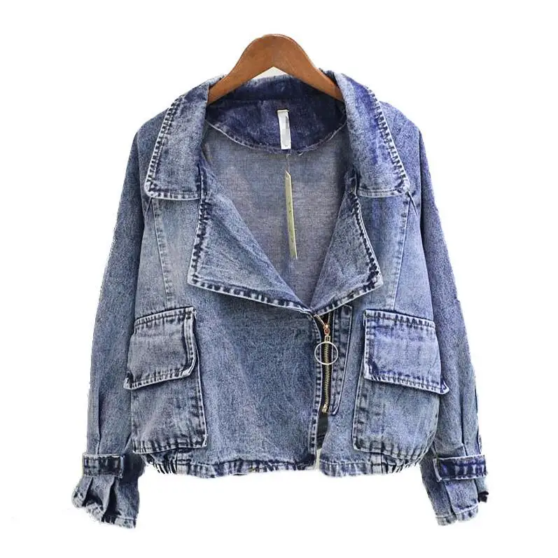 [LANMREM] Лето Новое однотонное винтажное пальто с отложным воротником и длинным рукавом женская одежда трендовая женская джинсовая куртка - Цвет: blue