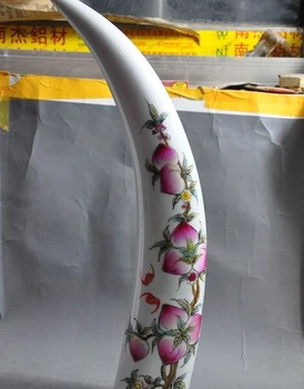 

16"china wucai Porcelain Peach blossom flower auspicious lucky statue Decoration