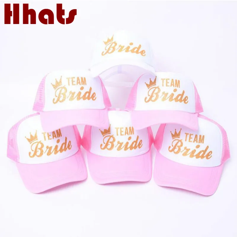 

Printed Pink Team Bride Mesh Baseball Cap Breathable Wedding Party Club Summer Bride Crown Snapback Hat Adjustable Trucker Hat