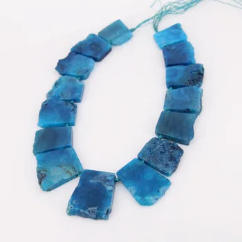 

Trapezoid Slab Natural Achate Loose Beads Craft Necklace strand,Blue Dragon Veins Stones Top Drilled Graduated Square Slices
