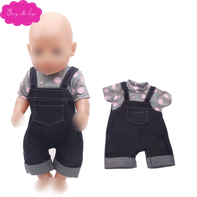 

43 cm baby dolls Clothes American boy doll black jean overalls Dress accessories Baby toys fit 18 inch Girl doll a2