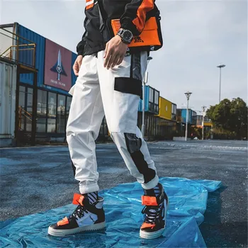 

Cargo Pants Men Polyester Comfortable Drawstring Joggers Trousers Male Mixed Colors Multiple Pockets Ankle Banded Casual Pants