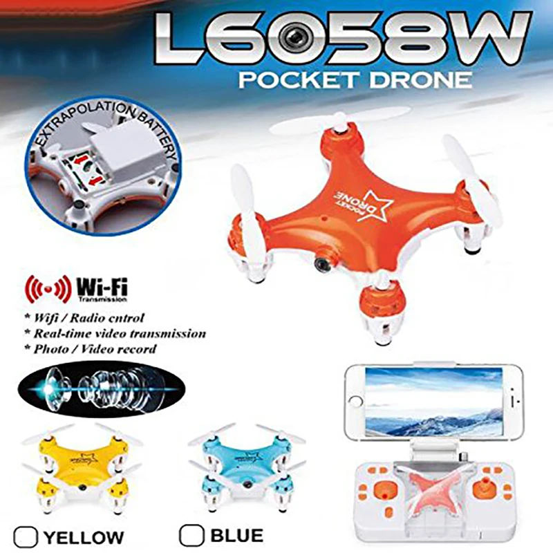 Wi Fi FPV мини Радиоуправляемый Дрон L6058W карманный беспилотный 2.4 г 4ch 6 оси гироскопа