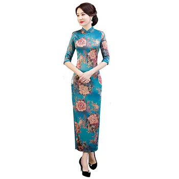

Novelty Sexy Long Cheongsam Summer Traditional Chinese style Dress Womens Rayon Qipao Slim Party Dresses Button Vestido S-4XL