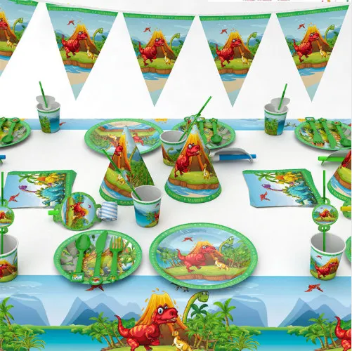 

Cartoon Colorful Dinosaur Theme Disposable Tableware Sets For Kids Boys Girls Holiday Festaval Birthday Party Decoration Supply