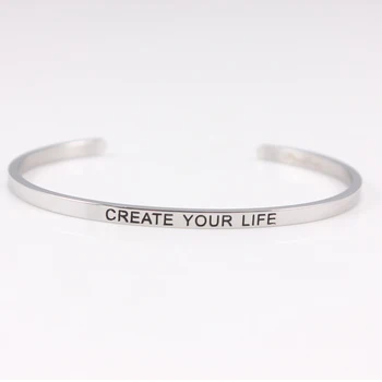 

10PCS Random Mixed Stainless Steel Engraved CREAT YOUR LIFE Positive Inspirational Quote Cuff bracelet Mantra Bracelets Bangles