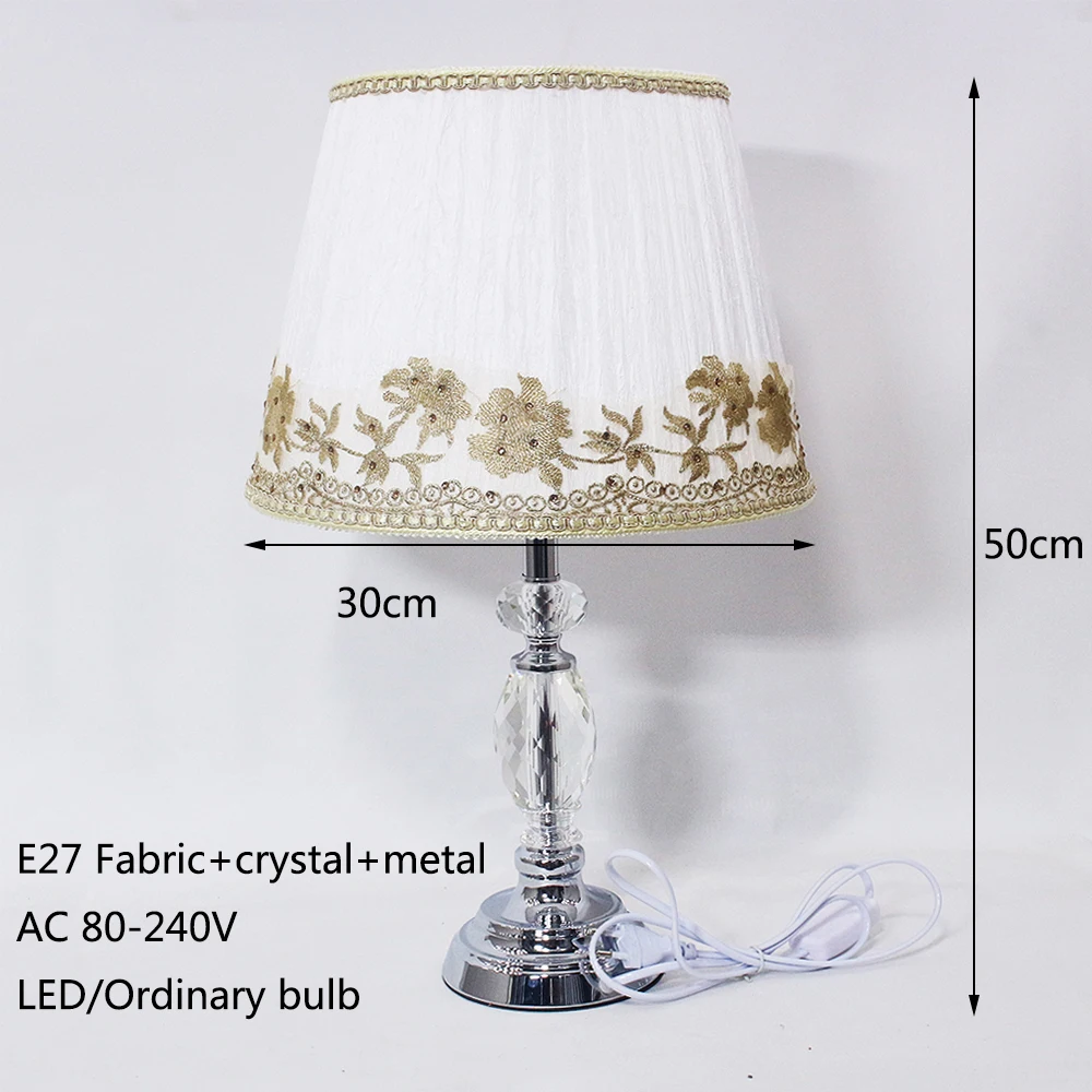 Современная ткань в европейском стиле, Хрустальная настольная лампа, винтажный E27 светодиодный 220 В, настольная лампа для чтения, прикроватная, для дома, гостиной, офиса, бара
