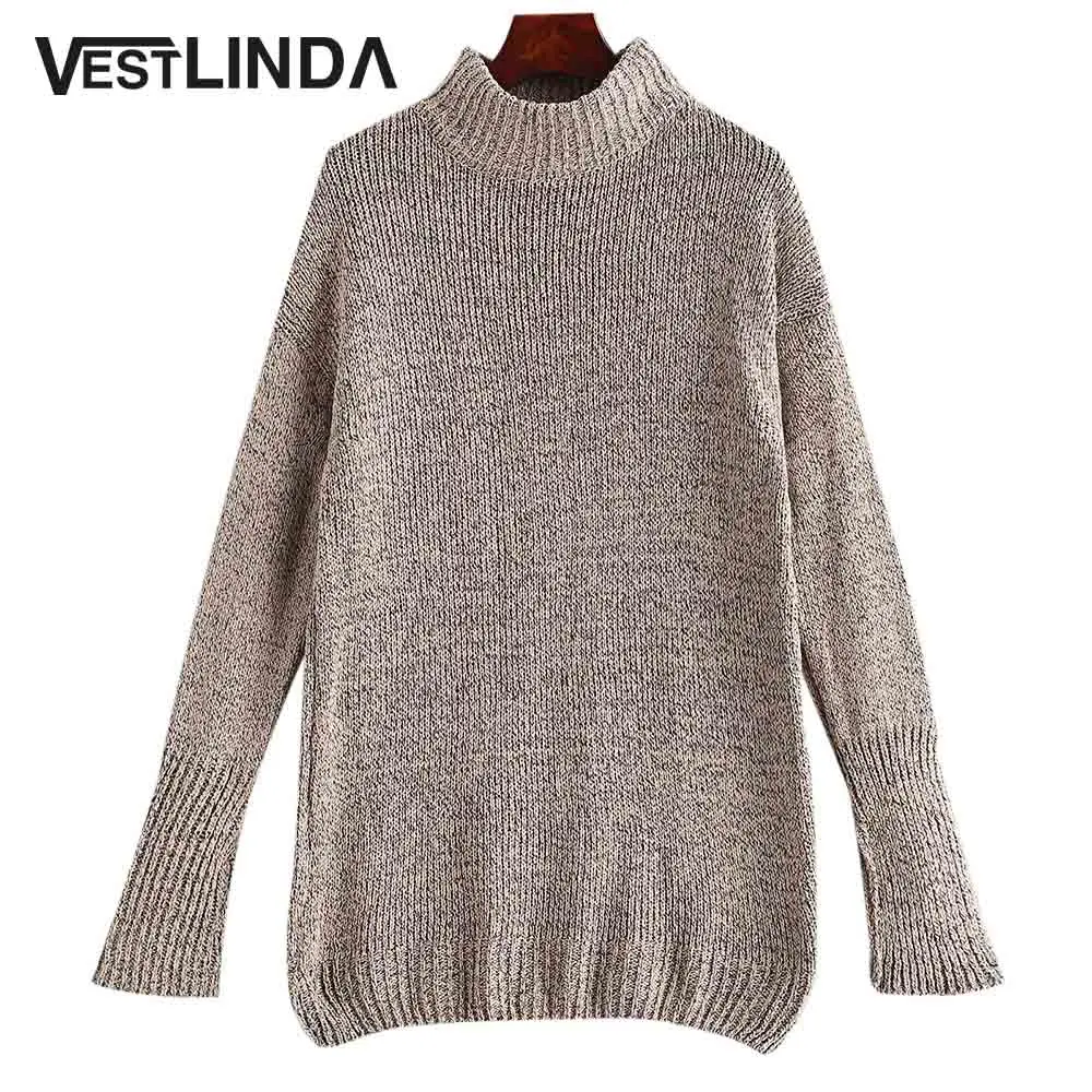Mock Neck Mini Платья-свитеры Для женщин падения плечо с длинным рукавом зимнее вязаное