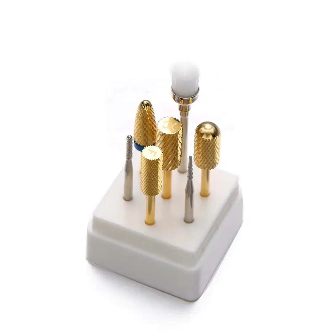 

7 in 1 Electric Golden Tungsten Carbide Nail Drill Bits Set File Cuticle Manicure Tool For Manicure Drill Accessories Nail Tools