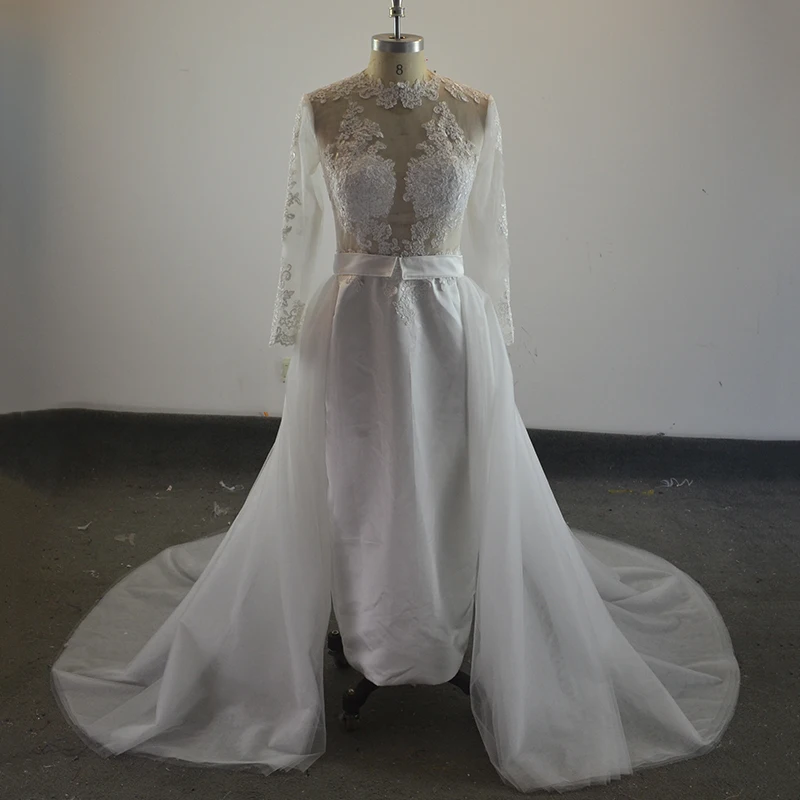 Vestido De Novia сексуальные Ivory аппликации платье развертки Поезд одежда с длинным рукавом Пол Длина платье для Свадебная вечеринка