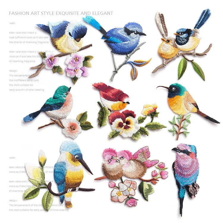 

DIY 3D Garment Accessories Embroidered Birds Fabric decoration glue patches