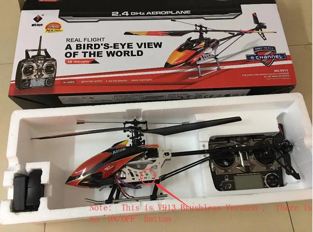 WLtoys V913 бесщеточная версия V913B 4CH большой Радиоуправляемый вертолет RTF 2 4G со