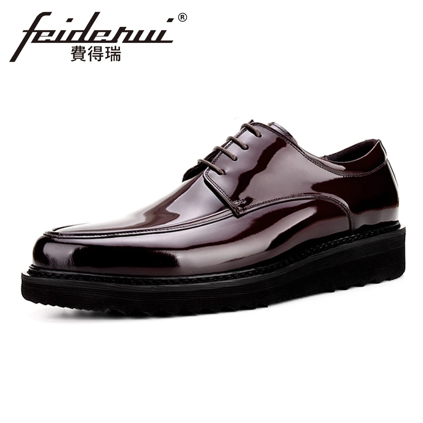 

New Patent Leather Men's Flat Platform Formal Dress Round Toe Height Increasing Man Footwear British Designer Male Shoes BQL86