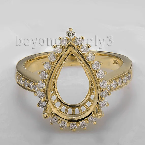

New Fantastic Pear 9x14mm 18Kt Yellow Gold Dia Semi Mount Engagement Ring WU0080