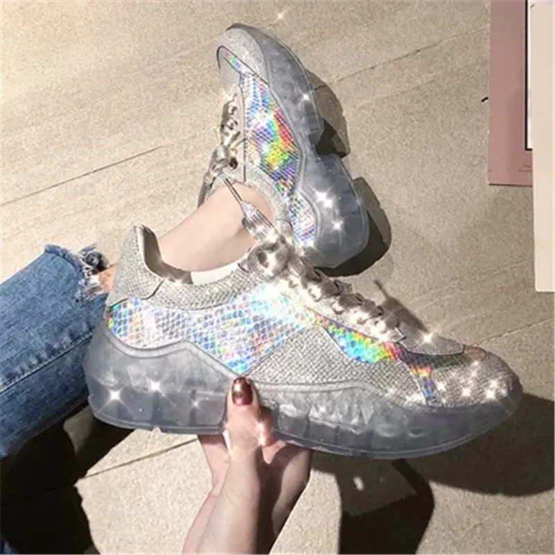 

FeiYiTu New Women Casual Flat Platform Sneakers Shoes 2019 Spring Brand Bling Female Breathable Lace Up Round Toe Flat Shoes