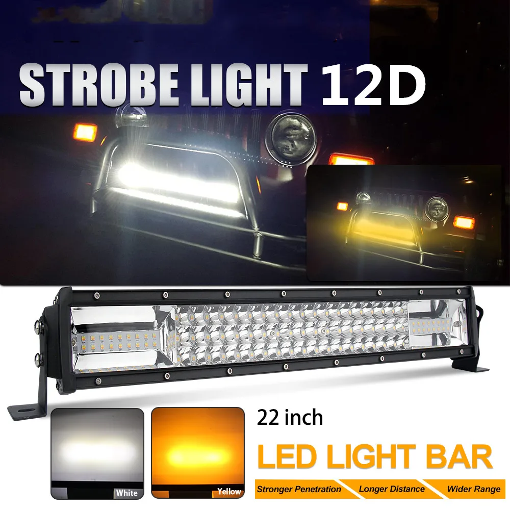 

CO LIGHT 22 inch 12D LED Bar Offroad 270W 3-Row LED Work Light Strobe Light Bar for Auto Tractor 4x4 Truck Jeep ATV 6500K 3000K
