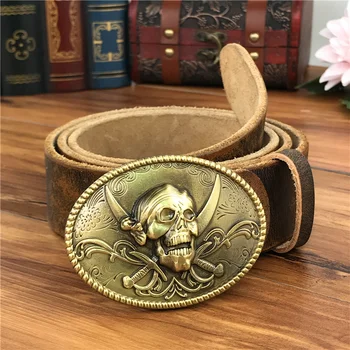 

Skull Belt Buckle Leather Belt Men Cowboy Jeans Yellow Belt Male Strap Ceinture Homme Riem Belts For Men MBT0556