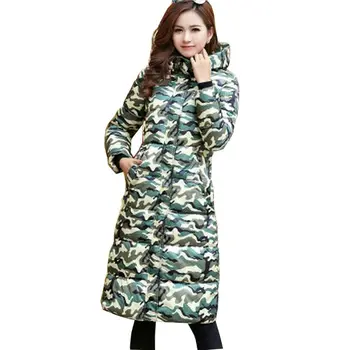 

New 2017 Fashion Winter Women Cotton X-Long Hooded Coat Jacket Parka Camouflage Warm Padded Long Coat AE1822