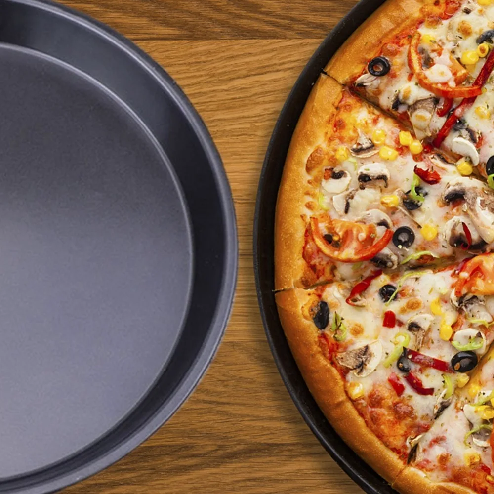 1Pcs Kitchen accessories Non-Stick Carbon Steel Thicken Round Pizza Pans Baking Dish Bakeware Tray Parquet baking pan mould  (6)